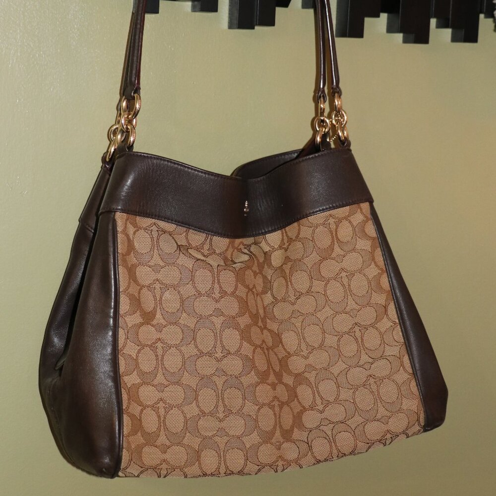 Coach Signature Jacquard Lexy Shoulder Bag With Three Compartments